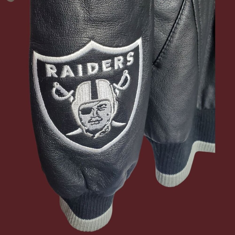 Carl Banks G-III Vtg Raiders Leather Varsity Jacket Rare Black/Silver Medium - Picture 15 of 16